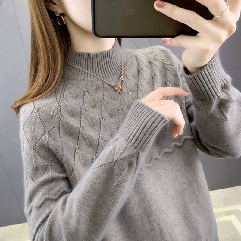 Half-necked sweater womenswear 2021 spring and autumn new loose outside wear short versatile thick inner knitted undershirt