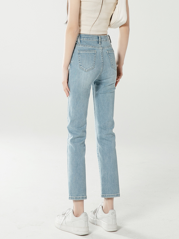 Straight-Leg Jeans for Petite Women, High-Waisted, Stretchy, Versatile, Suitable for Spring, Autumn, and Summer, Thin, Cropped, Baguette-Style, 9/10 Length Cigarette Pants Straight-Leg Jeans for Petite Women, High-Waisted, Stretchy, Versatile, Suitable for Spring, Autumn, and Summer, Thin, Cropped, Baguette-Style, 9/10 Length Cigarette Pants