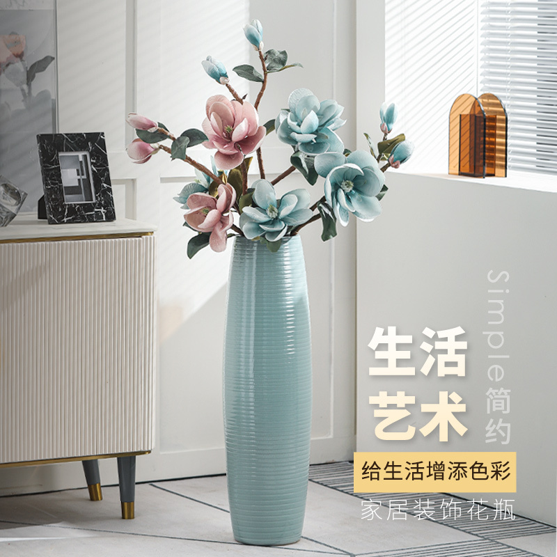 Large Vase Decoration for Living Room, European-Style, Simple and Luxurious, Tall Model for Flower Arrangements, Dried Flowers, High-End Ceramic Ornament, Blue Large Vase Decoration for Living Room, European-Style, Simple and Luxurious, Tall Model for Flower Arrangements, Dried Flowers, High-End Ceramic Ornament, Blue