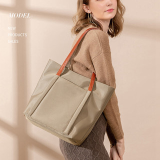 Large Leather Oxford Cloth Bag for Commuting, Vertical Nylon Shoulder Bag for Women, Canvas Document Handbag, Artistic Tote Bag
