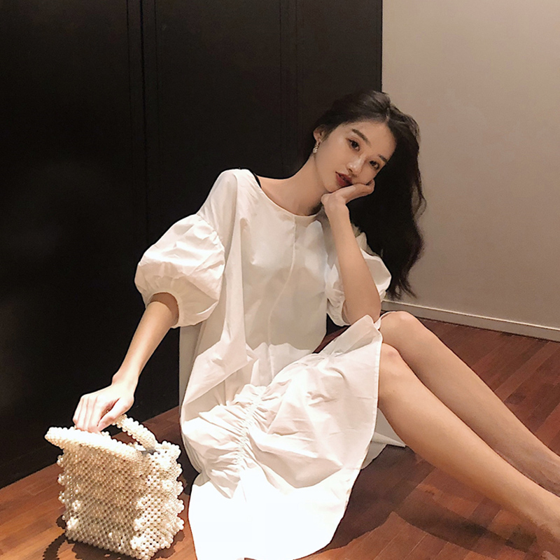 Design Senses Irregular Fairy Dresses 2021 Summer Lukewarm Wind Medium Long Version Loose Slim White Dress Dress