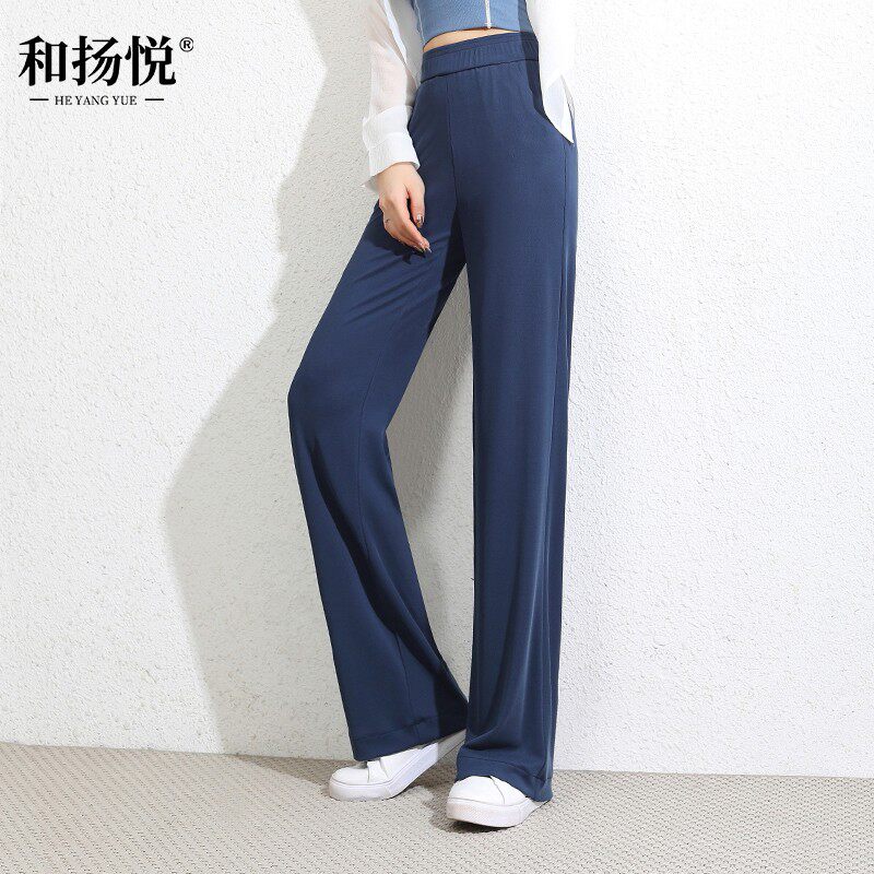 Pro-skin-Modell broadlegged pants female summer ice silk thin section high waist 2022 new black loose straight drum pituality casual