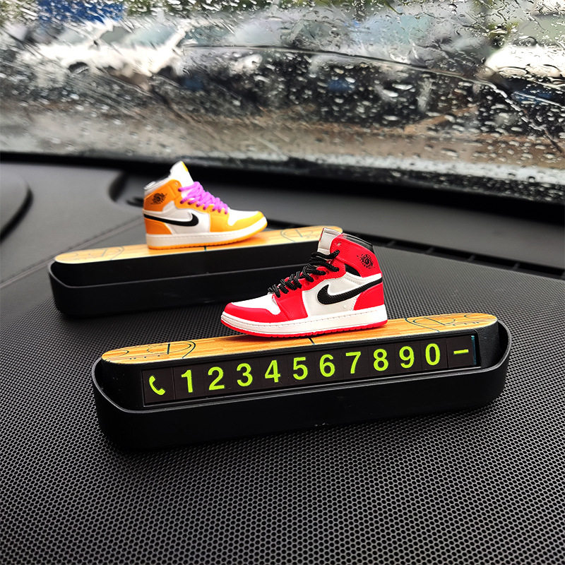 Car temporary parking number plate 3D three-dimensional mini AJ basketball shoes luminous telephone parking plate car interior accessories