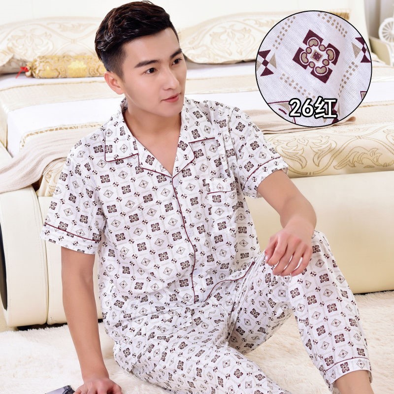 Mens pajamaspring mùa xuân và mùa thu dài tay quần mùa đông kích thước lớn cardigan pandermale dép trung niên già bộ quần áo về nhà.