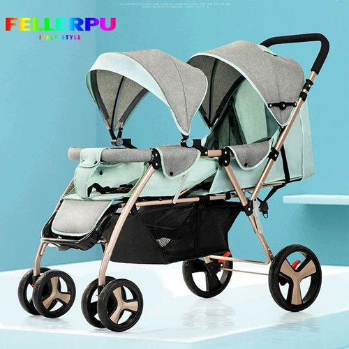 Коляска для близнецов с сидением, складная детская тележка для двоих, можно сидеть и лежать