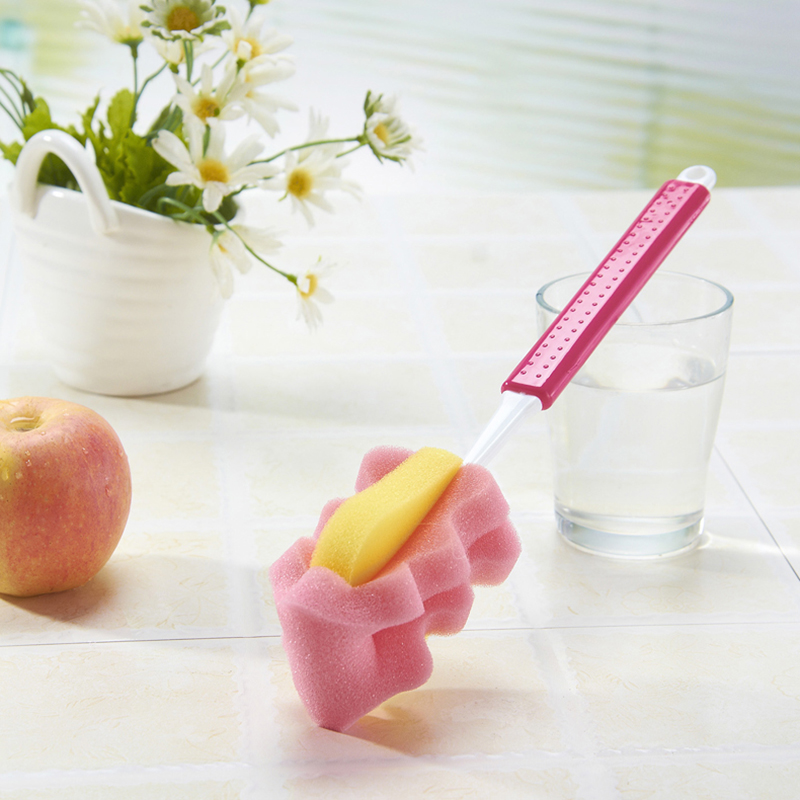 Fan plastic long handle cup brush Bottle brush Retractable cleaning brush Sponge cup brush Bottle brush Thermos cup glass brush