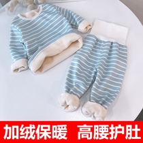 Baby clothes belly protection suit plus velvet thickened split thermal underwear Childrens pajamas mens and womens baby spring autumn and winter clothes