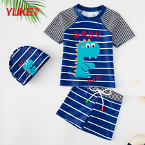 Childrens swimsuit male split swimsuit cartoon pattern male baby middle school student sunscreen quick-drying breathable three-piece set