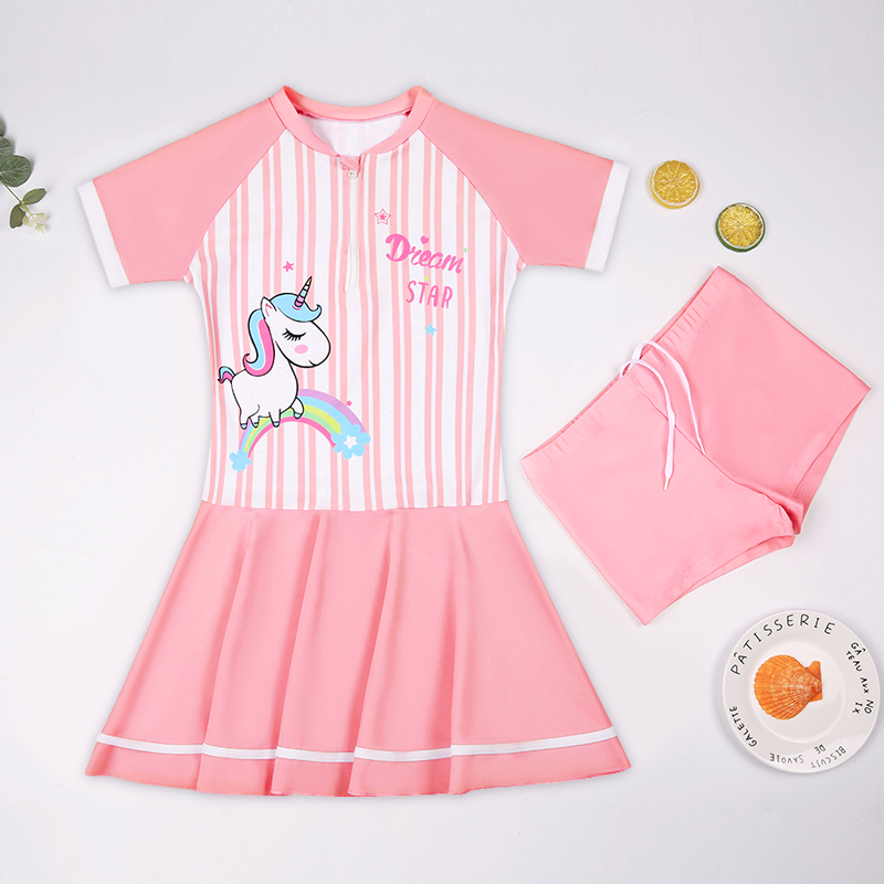 Children's swimsuit female middle child two-piece cartoon sunscreen quick-drying little princess cute skirt girl swimming set equipment