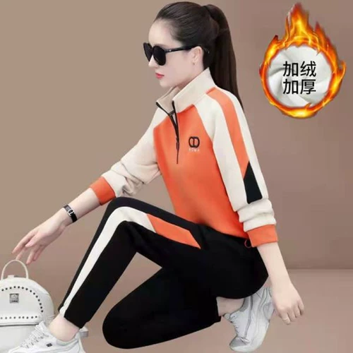 Демисезонный модный спортивный костюм, утепленная толстовка, комплект, свободный крой, в западном стиле, большой размер