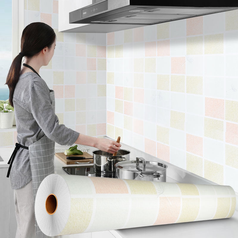 Thickened waterproof and high temperature resistant tile sticker paper kitchen oil-proof overall cabinet countertop furniture renovation wallpaper self-adhesive wallpaper