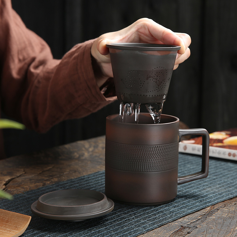 Purple Pottery Mac Cup With Lid Filter Tea Water Separation Office Handmade Purple Sand Tea Cup Home Water Glass Sublettering