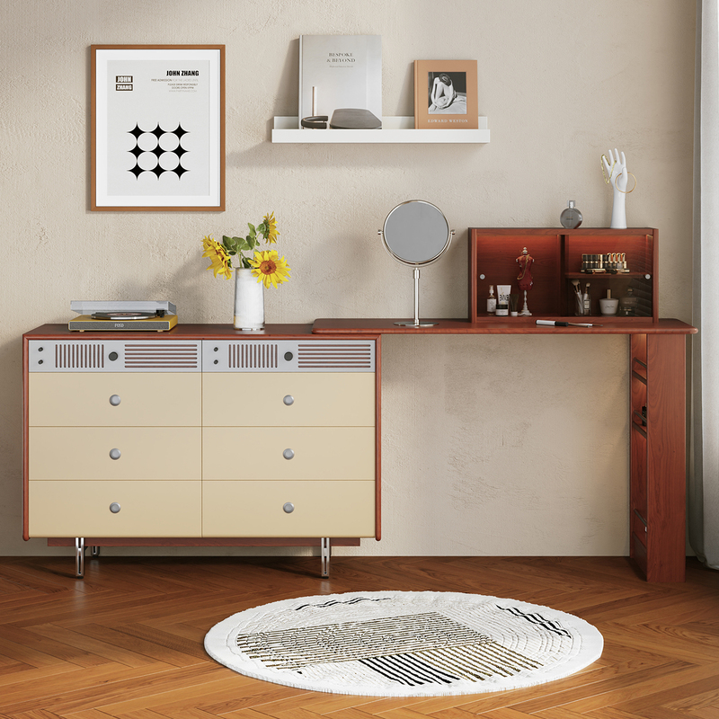 Medieval-Style Bauhaus Solid Wood Dressing Table and Chest of Drawers Integrated 2026 New Model for Master Bedroom Home Use, Extendable Makeup Table Medieval-Style Bauhaus Solid Wood Dressing Table and Chest of Drawers Integrated 2026 New Model for Master Bedroom Home Use, Extendable Makeup Table