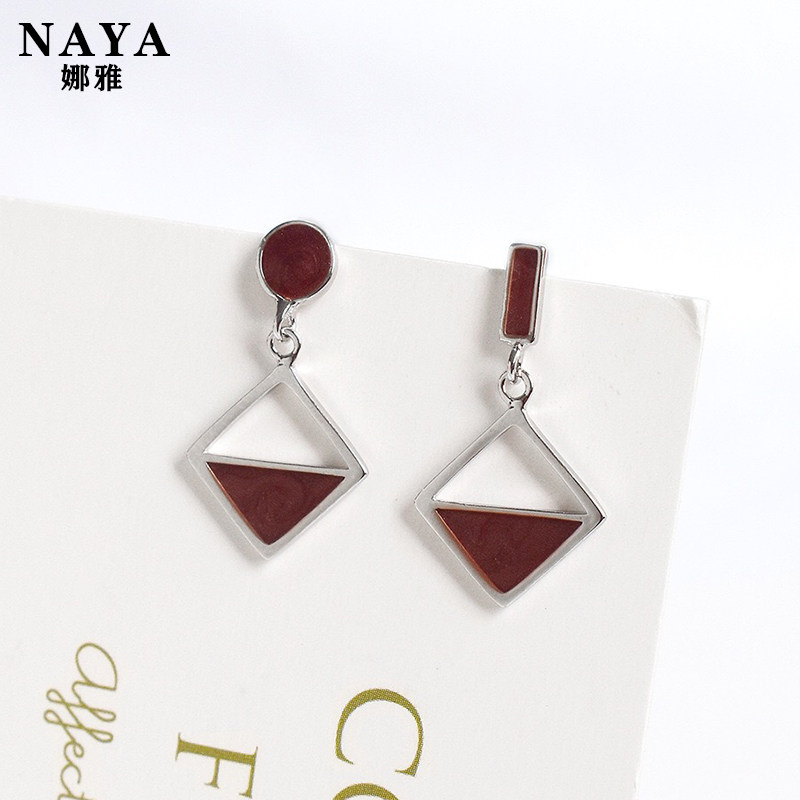 Sterling silver geometric asymmetric earrings Korean version of Harajuku personality hollow diamond earrings 925 silver girls fashion ear pins