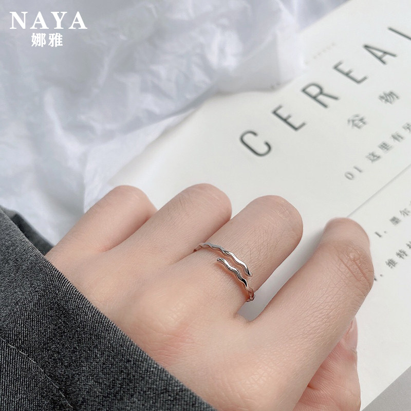 Sterling silver ring female fashion personality wave ring 925 silver opening adjustable niche design joint ring NAYA