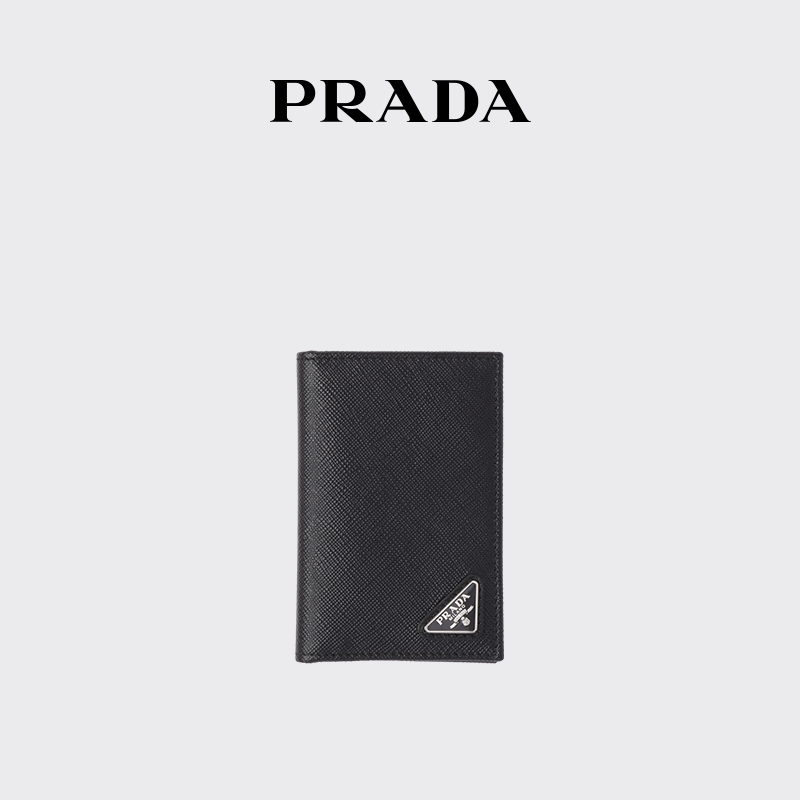 Prada Men's Saffiano Leather Card Holder with Triangular Logo Prada Men's Saffiano Leather Card Holder with Triangular Logo