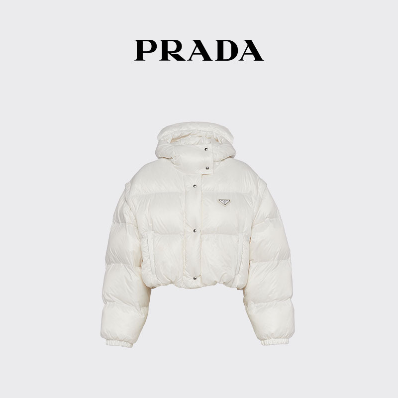 Prada Women's Detachable Sleeve Hooded Re-Nylon down Jacket Prada Women's Detachable Sleeve Hooded Re-Nylon down Jacket