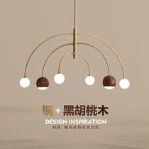 Full copper chandelier designer restaurant lamp minimalist with modern Zen Serie bar Tea room New Chinese walnuts light and luxurious lamps