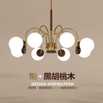 New Chinese Pendant Light Living Room Lamp Minimalist Modern Atmospheric Duplex Building Hu Peach Wood Light Lavish Full Copper Magic Bean Bedroom Lamps