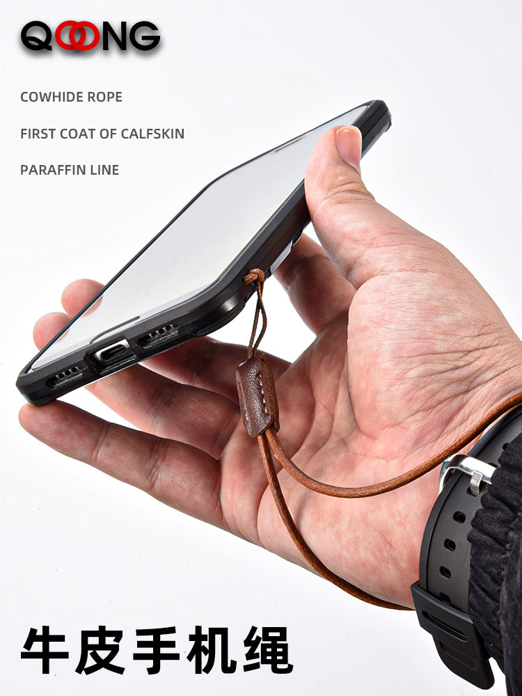 Pepsi cool real cowhide rope mobile phone lanyard short wrist men and women suitable for Apple creative mobile phone chain u disk camera hanging
