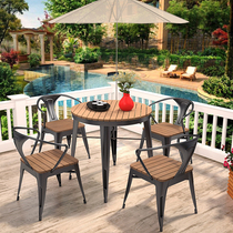 Plastic wood outdoor table and chair waterproof and anti-corrosion small round table open-air balcony leisure restaurant restaurant table and chair combination