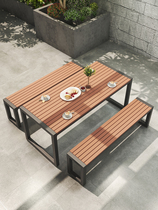 Outdoor table and chair outdoor preservative wood open-air long table and chair kit combination garden park courtyard table and chair leisure coffee table