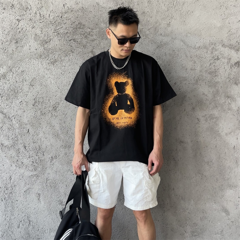 Palm Angels Colorful Spray Tie-Dye Bear Print Unisex Short-Sleeve Loose Casual T-Shirt Trendy Palm Angels Colorful Spray Tie-Dye Bear Print Unisex Short-Sleeve Loose Casual T-Shirt Trendy