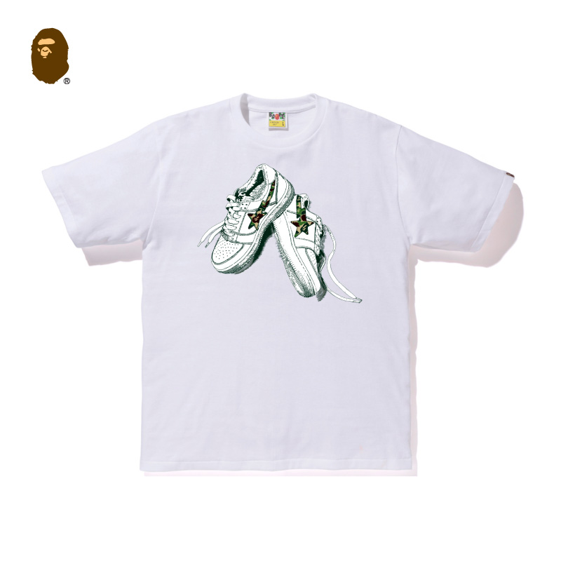 White WHMBAPE men's wear Spring and summer shoes pattern letter printing trend leisure time Short sleeve T-shirt 120110E