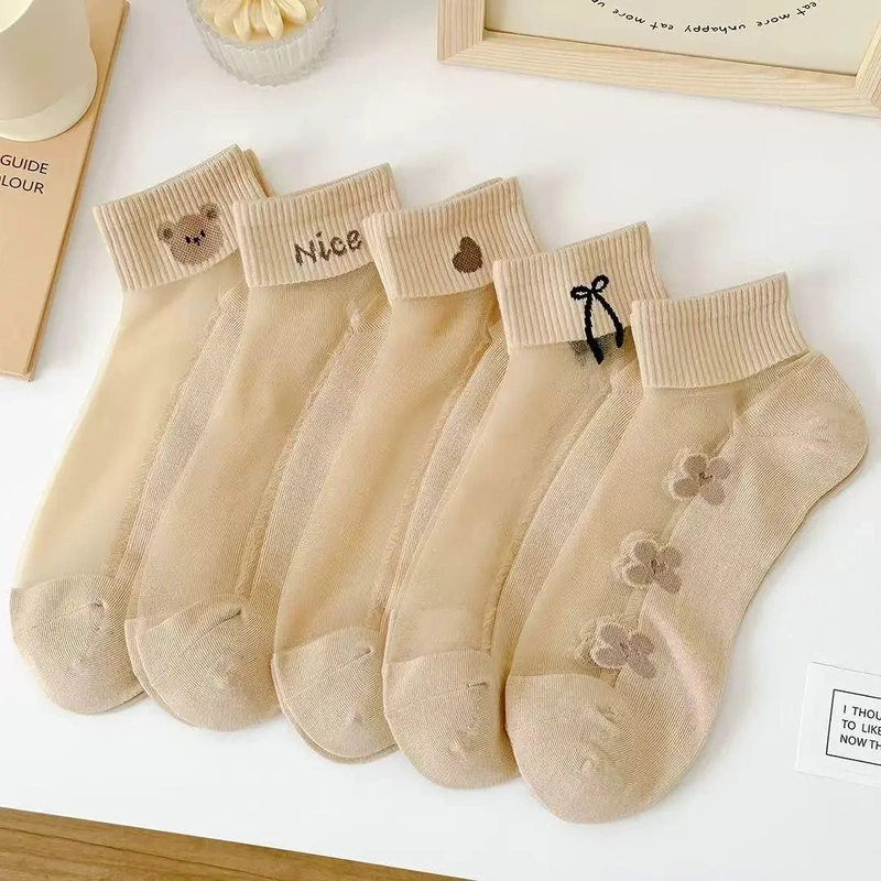 Summer Crystal Stockings, Combed Cotton Soles, Breathable, Comfortable, Fashionable, Versatile, Non-Slip, Casual, Cute, Thin Women's Socks D