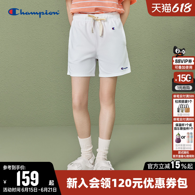 Champion Women's Summer Trendy American-Style Embroidered Cursive Logo Sports Shorts Pure Cotton Casual Pants