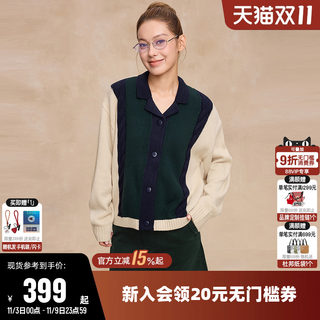 Champion冠军针织衫女2025秋季新款复古拼接开襟长袖休闲翻领上衣