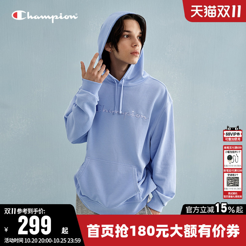 Champion Sweatshirt for Women, Autumn, Couple Style, Solid Color, American-Style Embroidered Logo, Casual Sports Hooded Top for Men