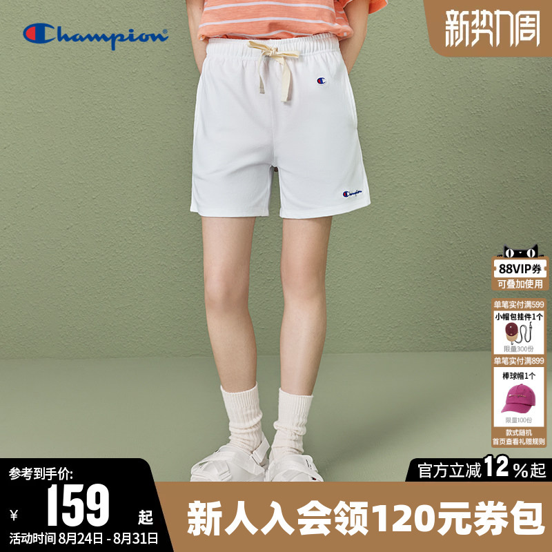 Champion Women's Summer Trendy American-Style Embroidered Cursive Logo Sports Shorts Pure Cotton Casual Pants