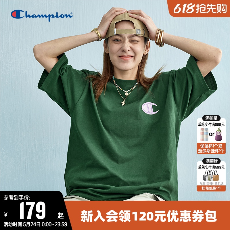 Champion T-Shirt for Women, Summer Embroidered Logo, American Style Pure Cotton, Couple's Round Neck Sports Short-Sleeve Top for Men Champion T-Shirt for Women, Summer Embroidered Logo, American Style Pure Cotton, Couple's Round Neck Sports Short-Sleeve Top for Men