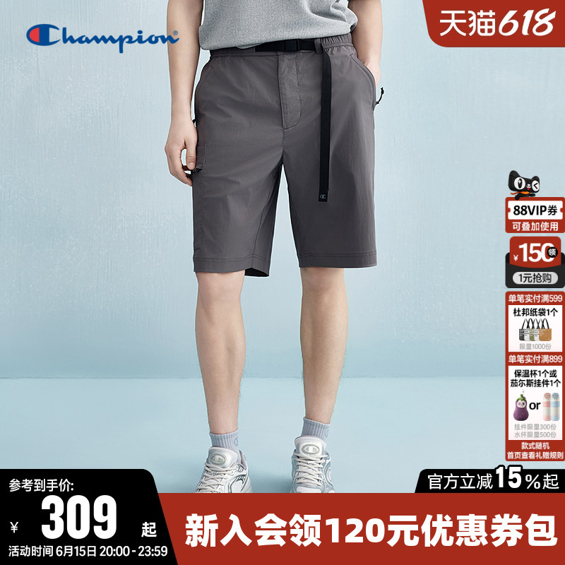 Champion Men's Shorts Summer Outdoor Camping Style Casual Pants Straight-Leg Buckle Workwear Sports Pants Trendy