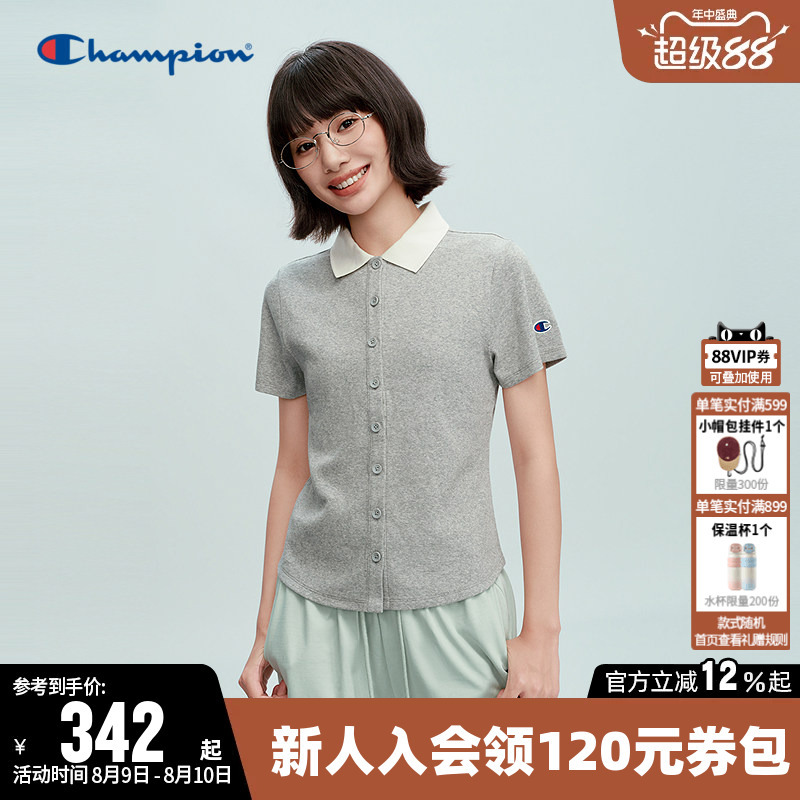 Champion T-Shirt for Women 2026 Summer New Color-Blocking Casual Slim-Fit Short-Sleeve Polo Shirt Top