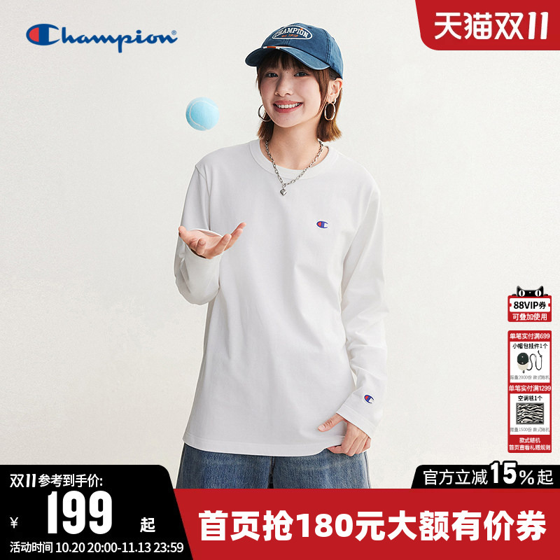 Champion T-Shirt for Women 2026 Autumn New Couple Style Pure Cotton Loose Casual Round Neck Long Sleeve Top for Men