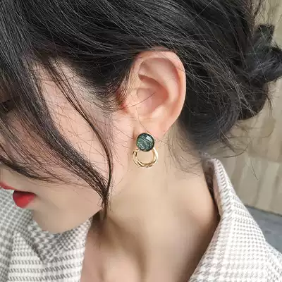 Korean opal earrings Korean version of the personality hollow spring design sense ring earrings sterling silver hypoallergenic high-end sense