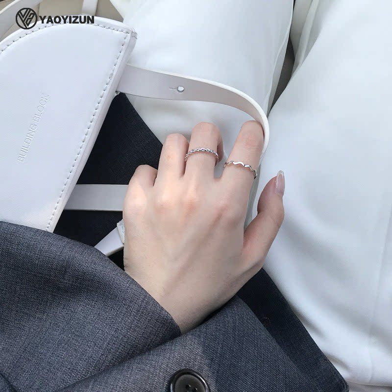 Index finger ring female personality sterling silver niche design simple pair combination Open plain ring Light luxury net red cold wind