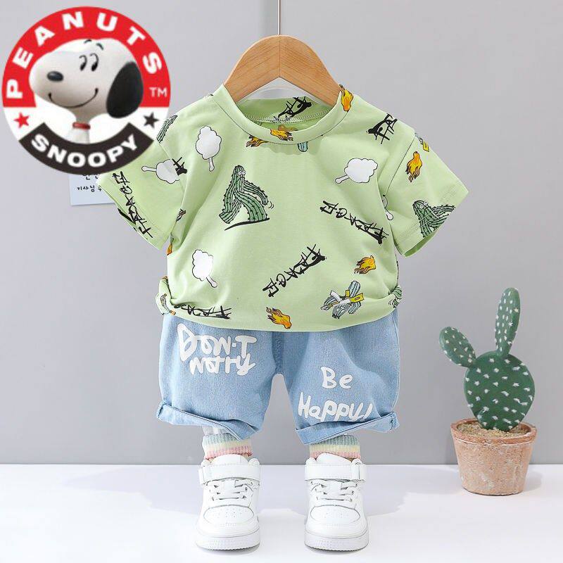 Shnubi boy summer short sleeve suit 2022 new handsome baby boy summer clothes two sets of foreign pie