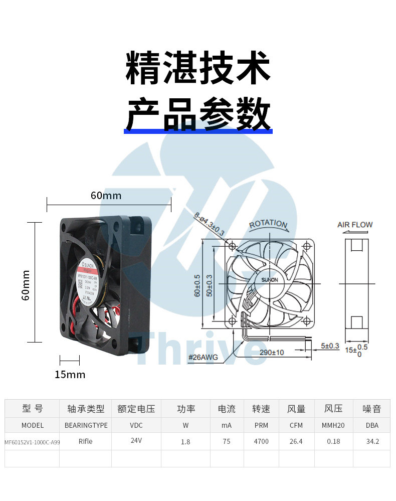 Вентилятор охлаждения mf60152v1-1000c-a99 24v 2.02w 全新建准sunon 6015 6cm散热风扇