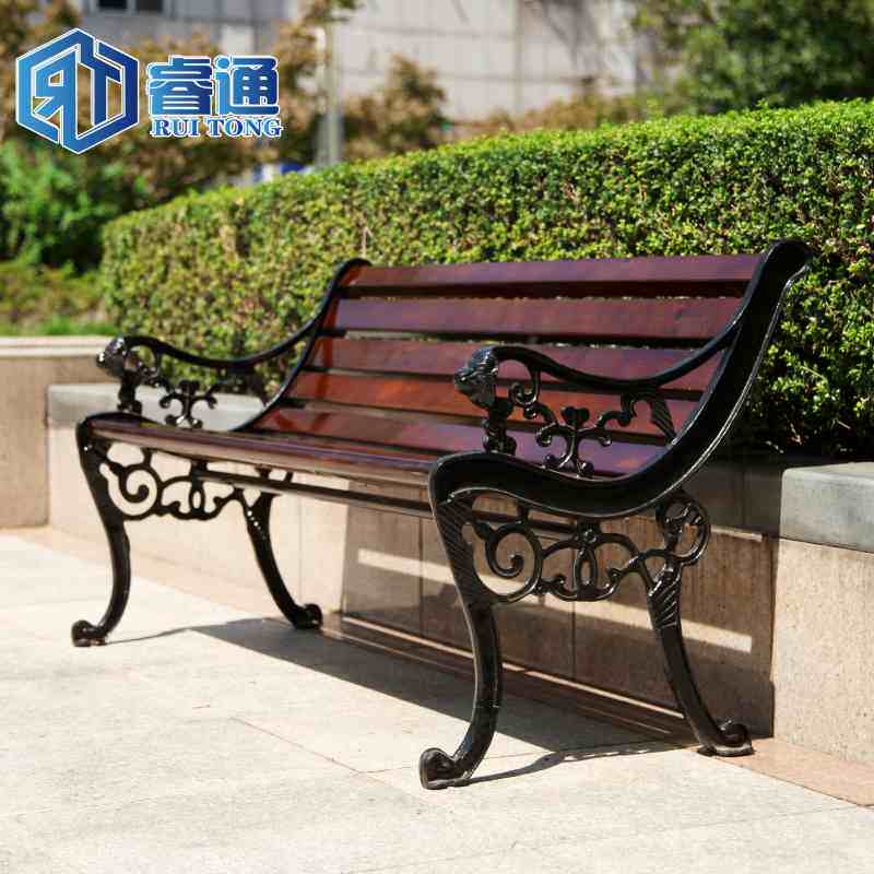 Ruitong European park chair Outdoor bench Solid wood wrought iron backrest Community Square rest stool Public garden chair