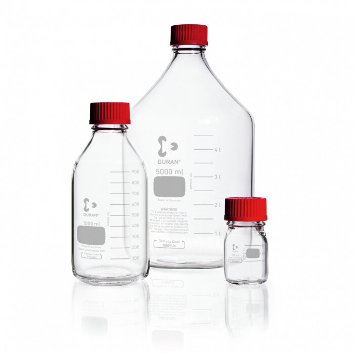 德国肖特DURAN 红盖高硼硅蓝盖试透明螺口刻度50ml 10-100流动相玻璃瓶 丝口瓶螺溶剂瓶GL45红盖