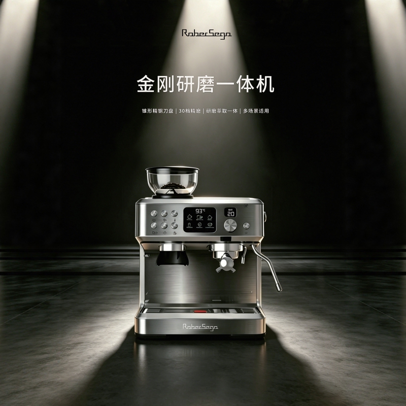 Rober Sega King Kong Italian Semi-Automatic Coffee Machine for Home Use, Small Grinder Integrated Machine with Smart Lcd Display