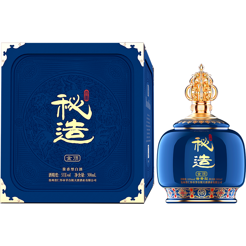 大唐秘造贵州茅台镇金顶53度高端档酱香型纯粮食白酒礼袋整箱装
