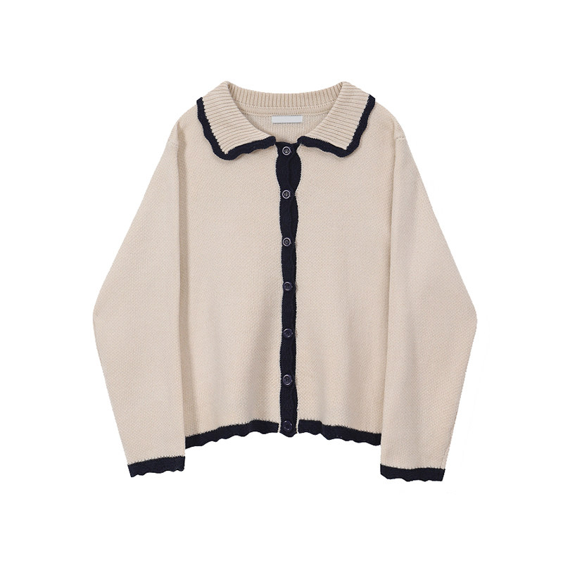 Retro Doll Collar Sweater Coat - Apricot