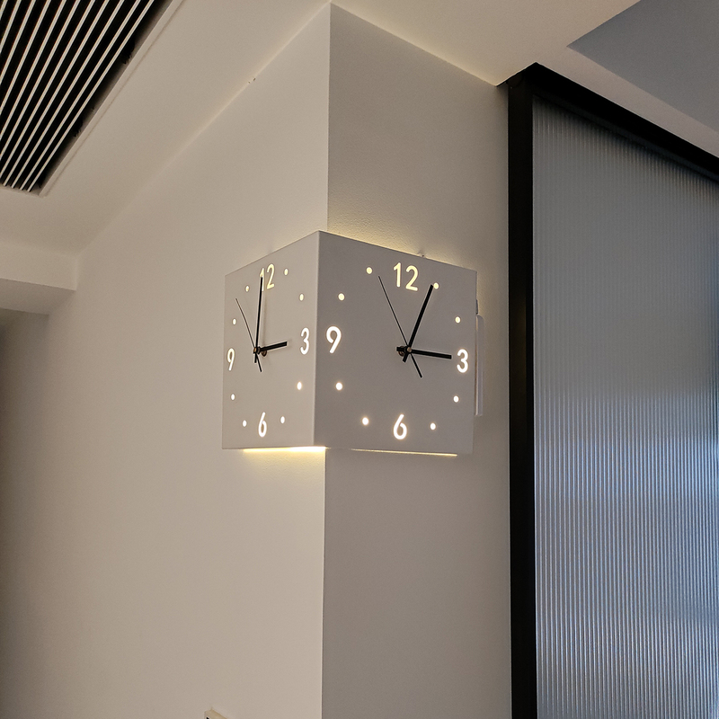 Modern Style, Fashionable and Simple, Steel Corner Digital Hollow Silent Luminous Double-Sided Wall Clock