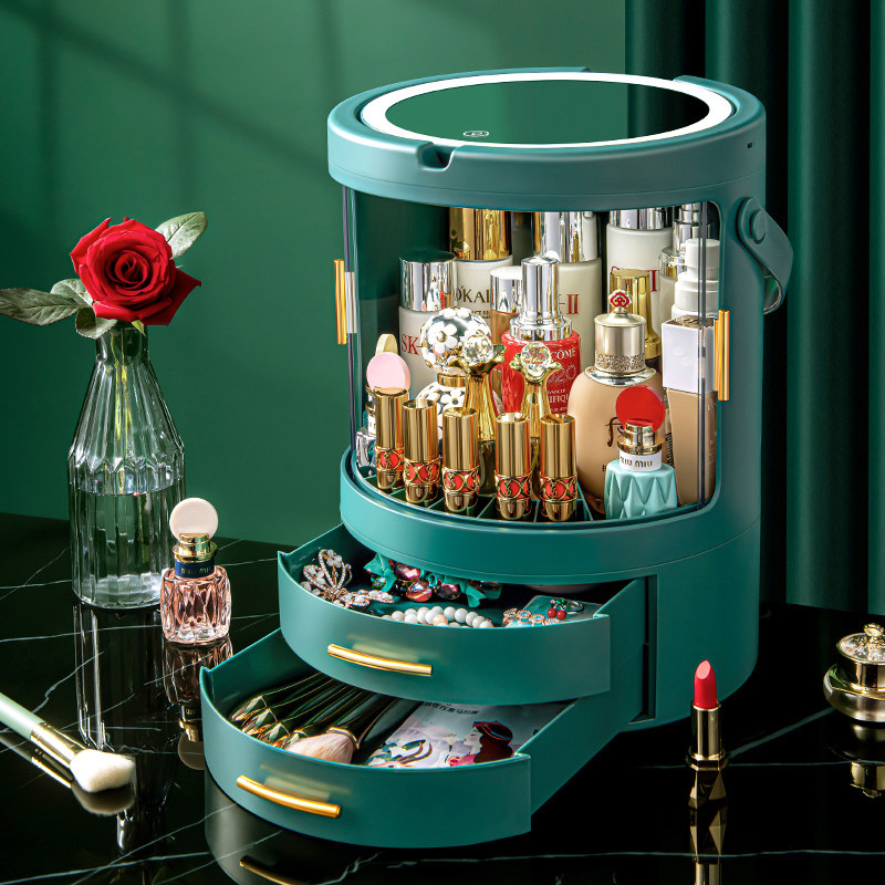 Cosmetics contain box with cosmetic mirror box dust-proof one dresser, red mask rotating skin care frame