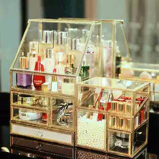 Net Red Tempered Glass Storage Box Home Cosmetics Desktop Dust-proof Dressing Table Lipstick European Shelf