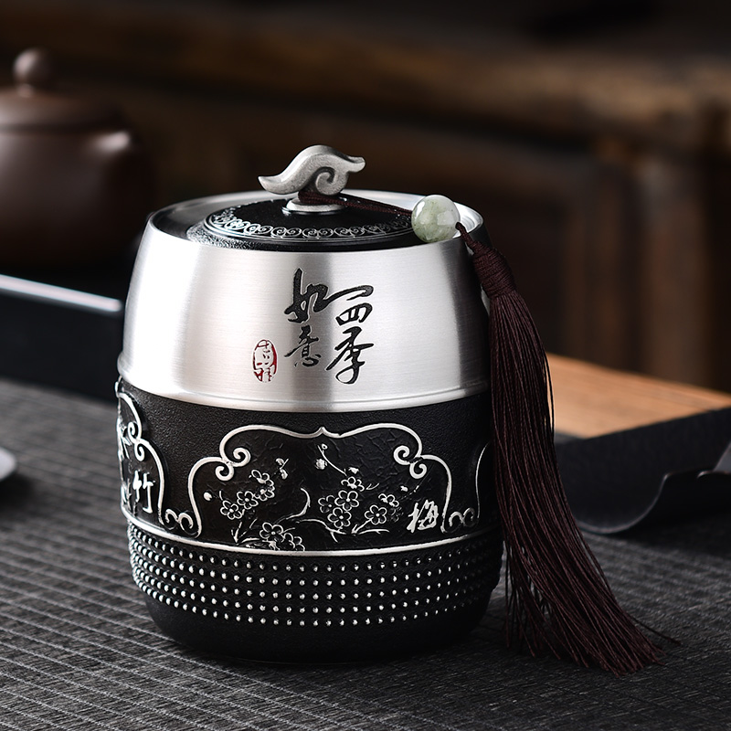 Pure tin tea cans, tin cans, sealed cans, large household metal storage tanks, boutique high-end business gifts customization